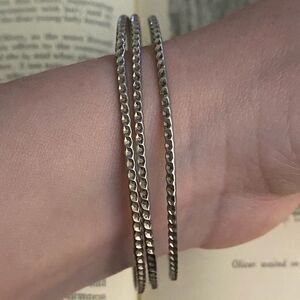 💛 925 Vintage Hammered Bangle Bracelet Set